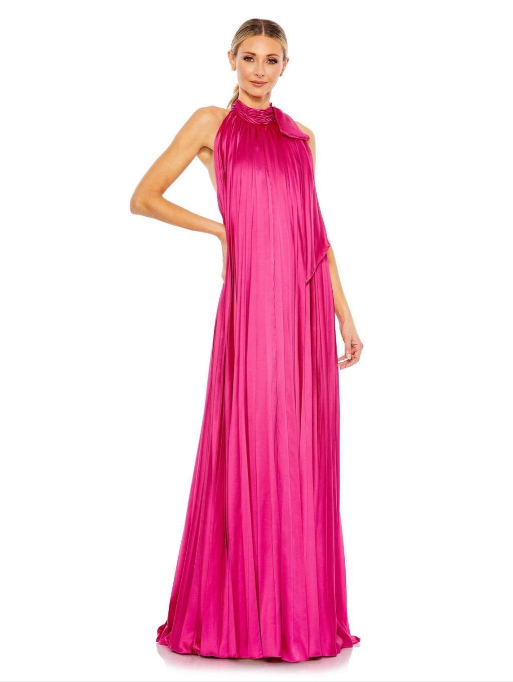 Mac Duggalnsleeveless Halter Maxi Dress In Fuchsia Pink Nwt